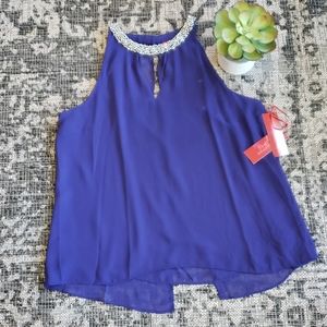 NWT Glamorous JLO Tuxedo Blue Blouse- Lg